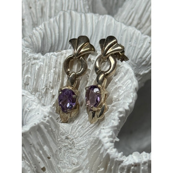 925 STERLING SILVER AMETHYST EARRINGS LENGTH 1 Inch