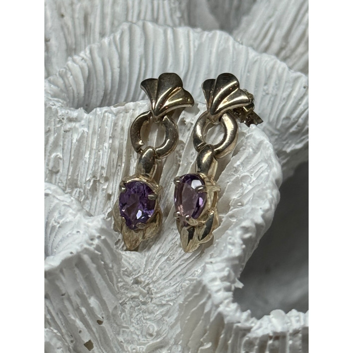 925 STERLING SILVER AMETHYST EARRINGS LENGTH 1 Inch