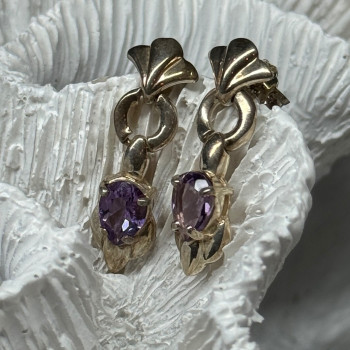 925 Sterling Silver Amethyst Earrings Length 1 Inch
