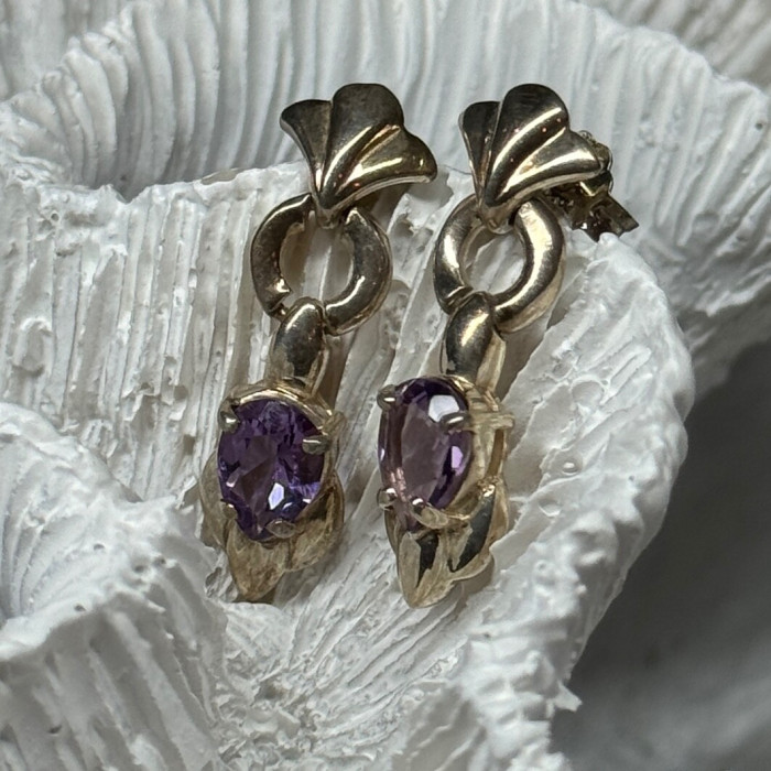 925 Sterling Silver Amethyst Earrings Length 1 Inch
