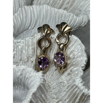 925 STERLING SILVER AMETHYST EARRINGS LENGTH 1 Inch