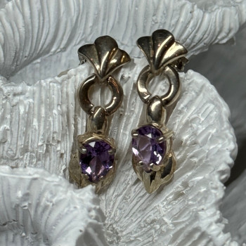 925 Sterling Silver Amethyst Earrings Length 1 Inch