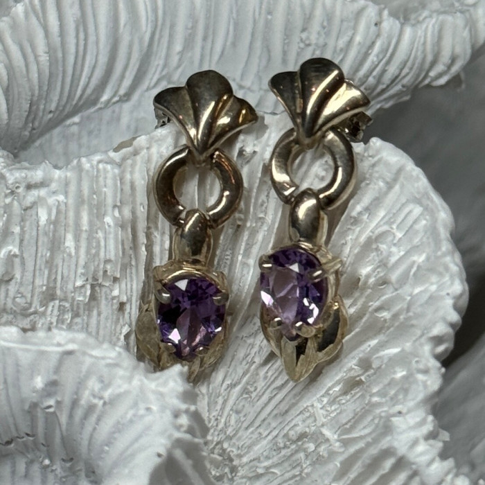 925 Sterling Silver Amethyst Earrings Length 1 Inch