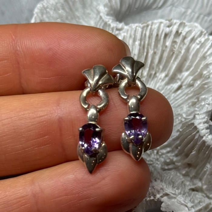 925 Sterling Silver Amethyst Earrings Length 1 Inch