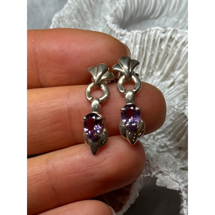 925 STERLING SILVER AMETHYST EARRINGS LENGTH 1 Inch