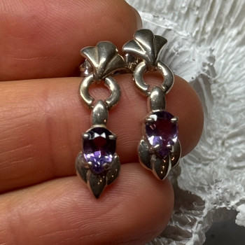 925 Sterling Silver Amethyst Earrings Length 1 Inch