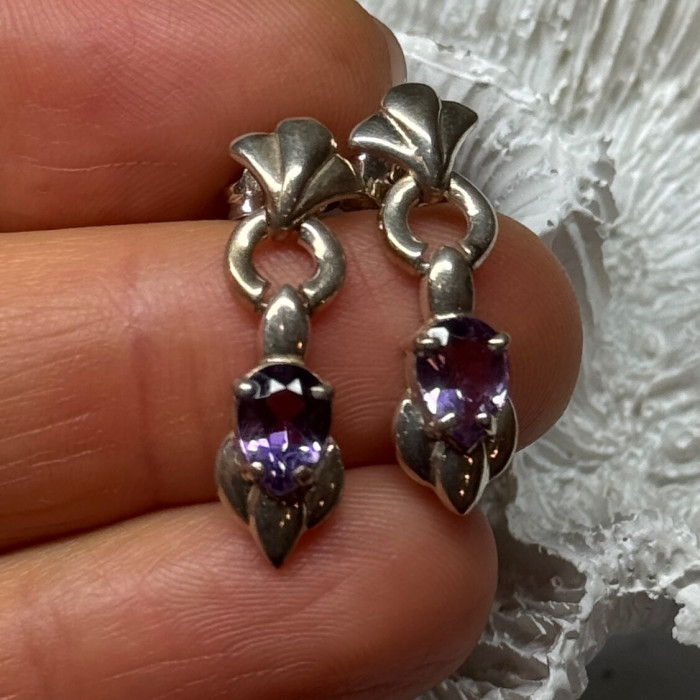925 Sterling Silver Amethyst Earrings Length 1 Inch