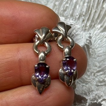 925 Sterling Silver Amethyst Earrings Length 1 Inch