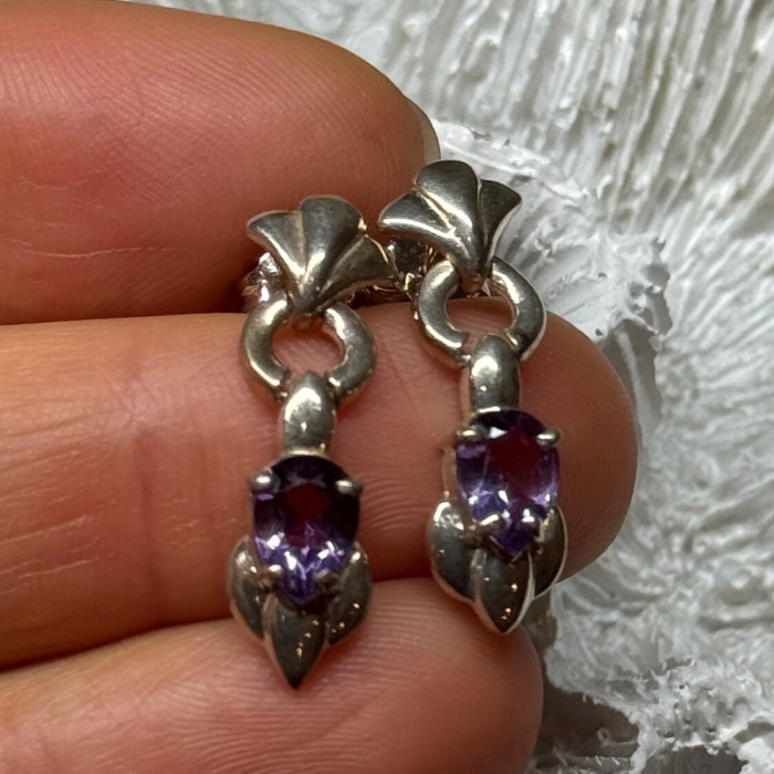 925 Sterling Silver Amethyst Earrings Length 1 Inch