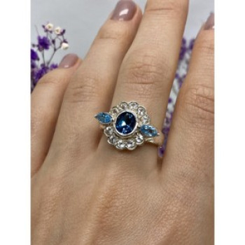 925 Sterling Silver Aquamarine & Goshenite Ring Size 9