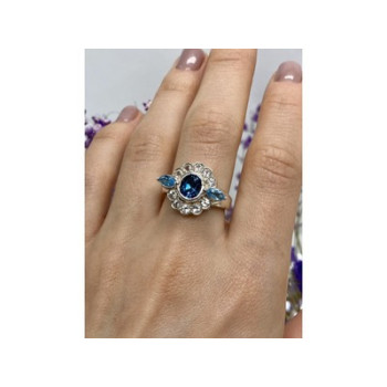 925 Sterling Silver Aquamarine & Goshenite Ring Size 9