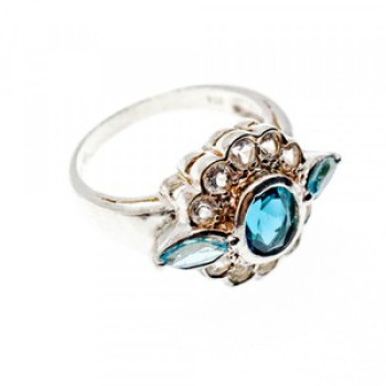 925 Sterling Silver Aquamarine & Goshenite Ring Size 9