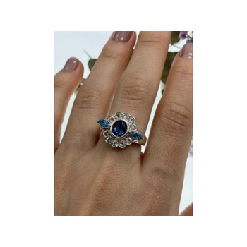 925 Sterling Silver Aquamarine & Goshenite Ring Size 9