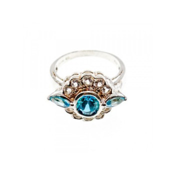 925 Sterling Silver Aquamarine & Goshenite Ring Size 9