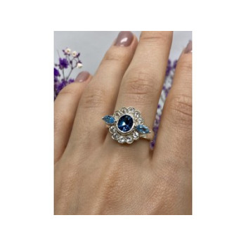 925 Sterling Silver Aquamarine & Goshenite Ring Size 9