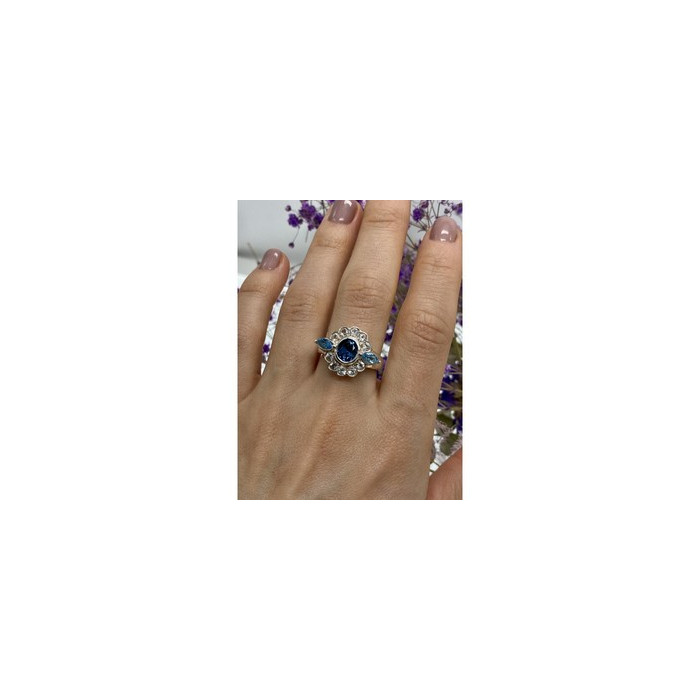 925 Sterling Silver Aquamarine & Goshenite Ring Size 9