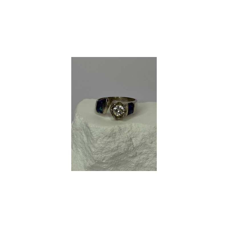 Vintage 925 Sterling Silver Beryl & Opal Ring Size 7