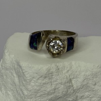 Vintage 925 Sterling Silver Beryl & Opal Ring Size 7