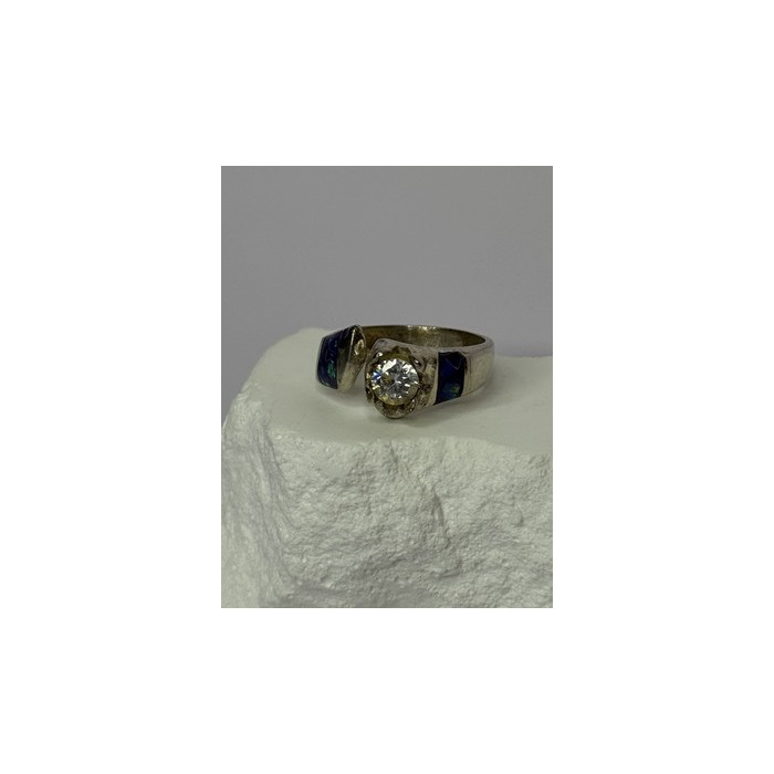 Vintage 925 Sterling Silver Beryl & Opal Ring Size 7