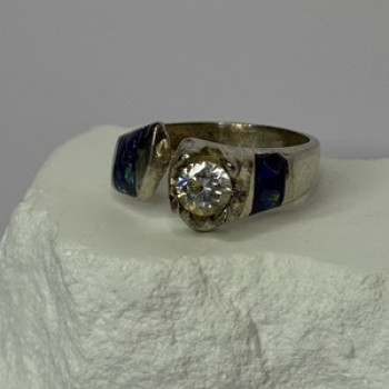 Vintage 925 Sterling Silver Beryl & Opal Ring Size 7