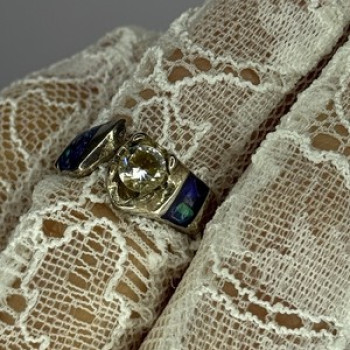 Vintage 925 Sterling Silver Beryl & Opal Ring Size 7