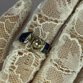 Vintage 925 Sterling Silver Beryl & Opal Ring Size 7