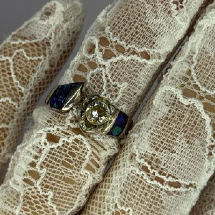 Vintage 925 Sterling Silver Beryl & Opal Ring Size 7