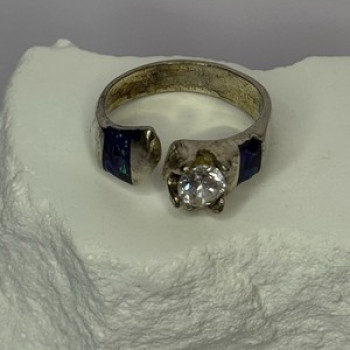 Vintage 925 Sterling Silver Beryl & Opal Ring Size 7