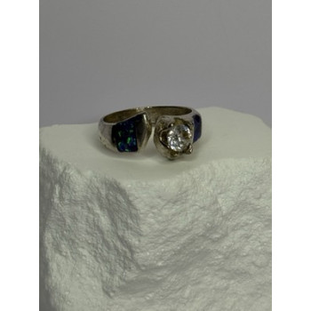 Vintage 925 Sterling Silver Beryl & Opal Ring Size 7