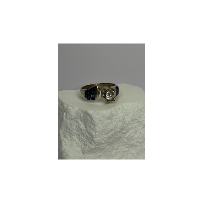 Vintage 925 Sterling Silver Beryl & Opal Ring Size 7