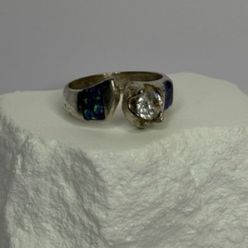 Vintage 925 Sterling Silver Beryl & Opal Ring Size 7