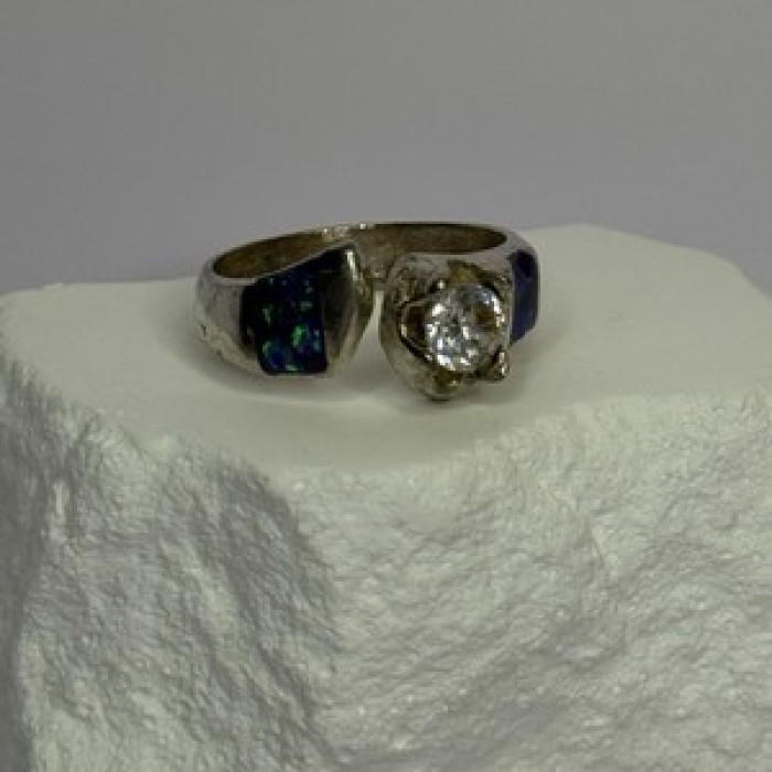 Vintage 925 Sterling Silver Beryl & Opal Ring Size 7