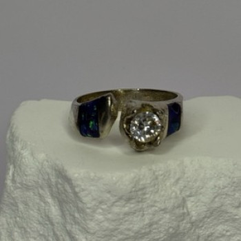 Vintage 925 Sterling Silver Beryl & Opal Ring Size 7