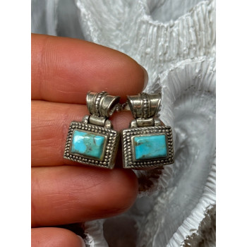 Vintage 925 Sterling Silver Turquoise Earrings Length 0.7 Inch
