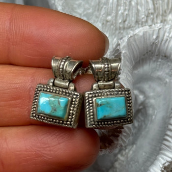 Vintage 925 Sterling Silver Turquoise Earrings Length 0.7 Inch