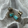 Vintage 925 Sterling Silver Turquoise Earrings Length 0.7 Inch