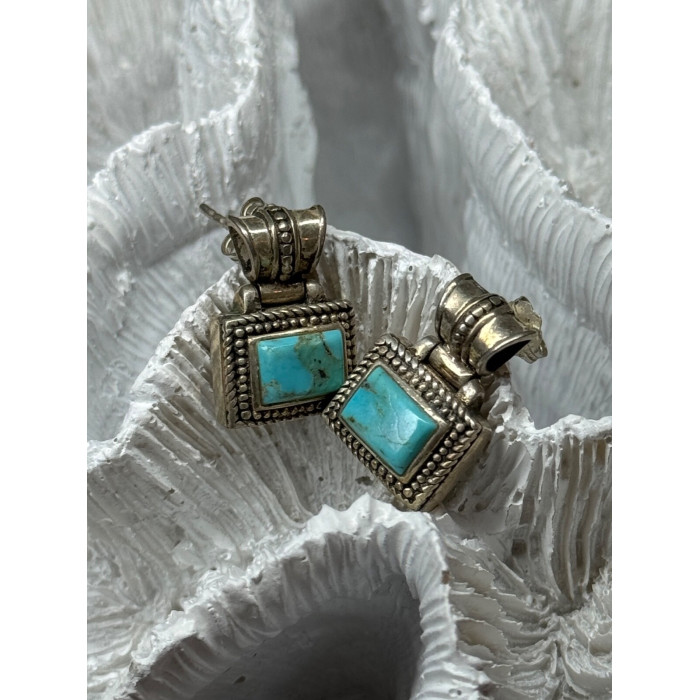 Vintage 925 Sterling Silver Turquoise Earrings Length 0.7 Inch
