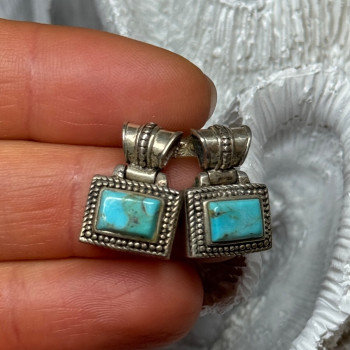Vintage 925 Sterling Silver Turquoise Earrings Length 0.7 Inch