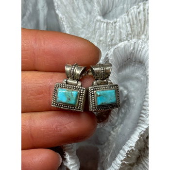 Vintage 925 Sterling Silver Turquoise Earrings Length 0.7 Inch