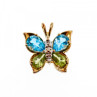 14K Yellow Gold Topaz, Peridot & Diamonds Butterfly Pendant