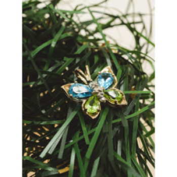 14K Yellow Gold Topaz, Peridot & Diamonds Butterfly Pendant