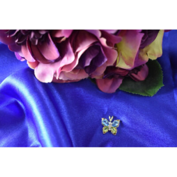 14K YELLOW GOLD TOPAZ, PERIDOT & DIAMONDS BUTTERFLY PENDANT