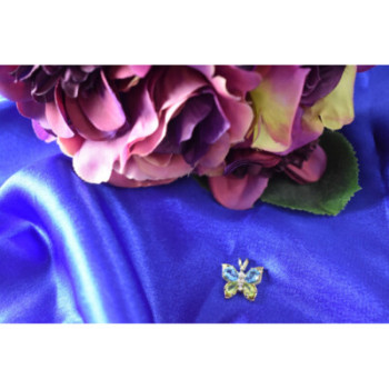 14K YELLOW GOLD TOPAZ, PERIDOT & DIAMONDS BUTTERFLY PENDANT