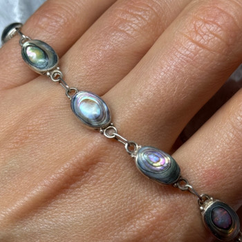 Vintage 925 Sterling Silver Abalone Bracelet Length 7 Inch