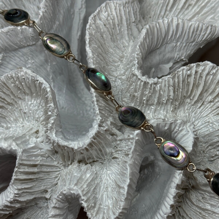 Vintage 925 Sterling Silver Abalone Bracelet Length 7 Inch