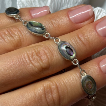 Vintage 925 Sterling Silver Abalone Bracelet Length 7 Inch