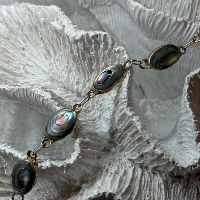 Vintage 925 Sterling Silver Abalone Bracelet Length 7 Inch