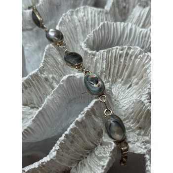 VINTAGE 925 STERLING SILVER ABALONE BRACELET LENGTH 7 Inch