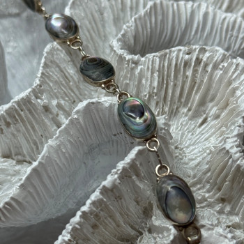 Vintage 925 Sterling Silver Abalone Bracelet Length 7 Inch