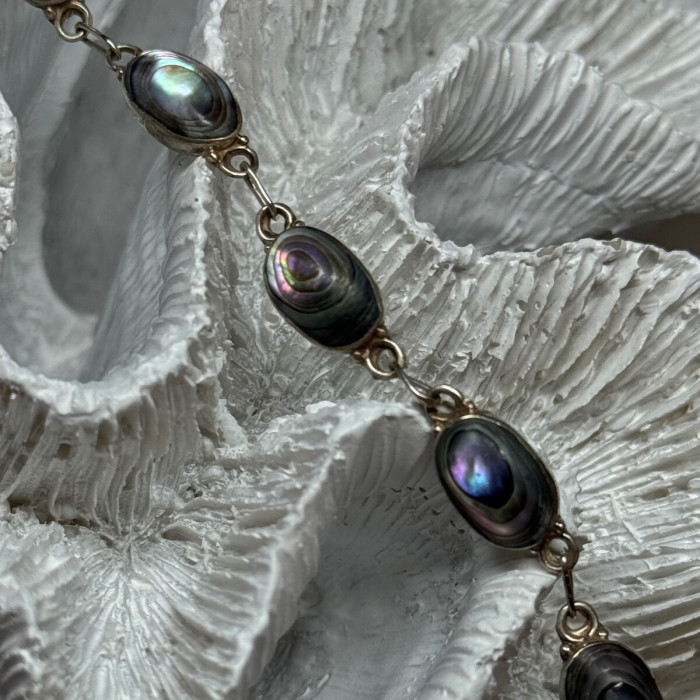 Vintage 925 Sterling Silver Abalone Bracelet Length 7 Inch
